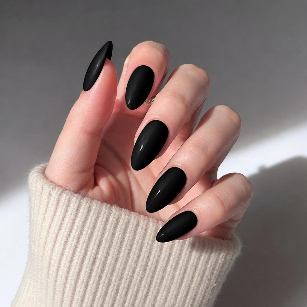 Classic Glossy Black Press-On Nails — Almond Shape